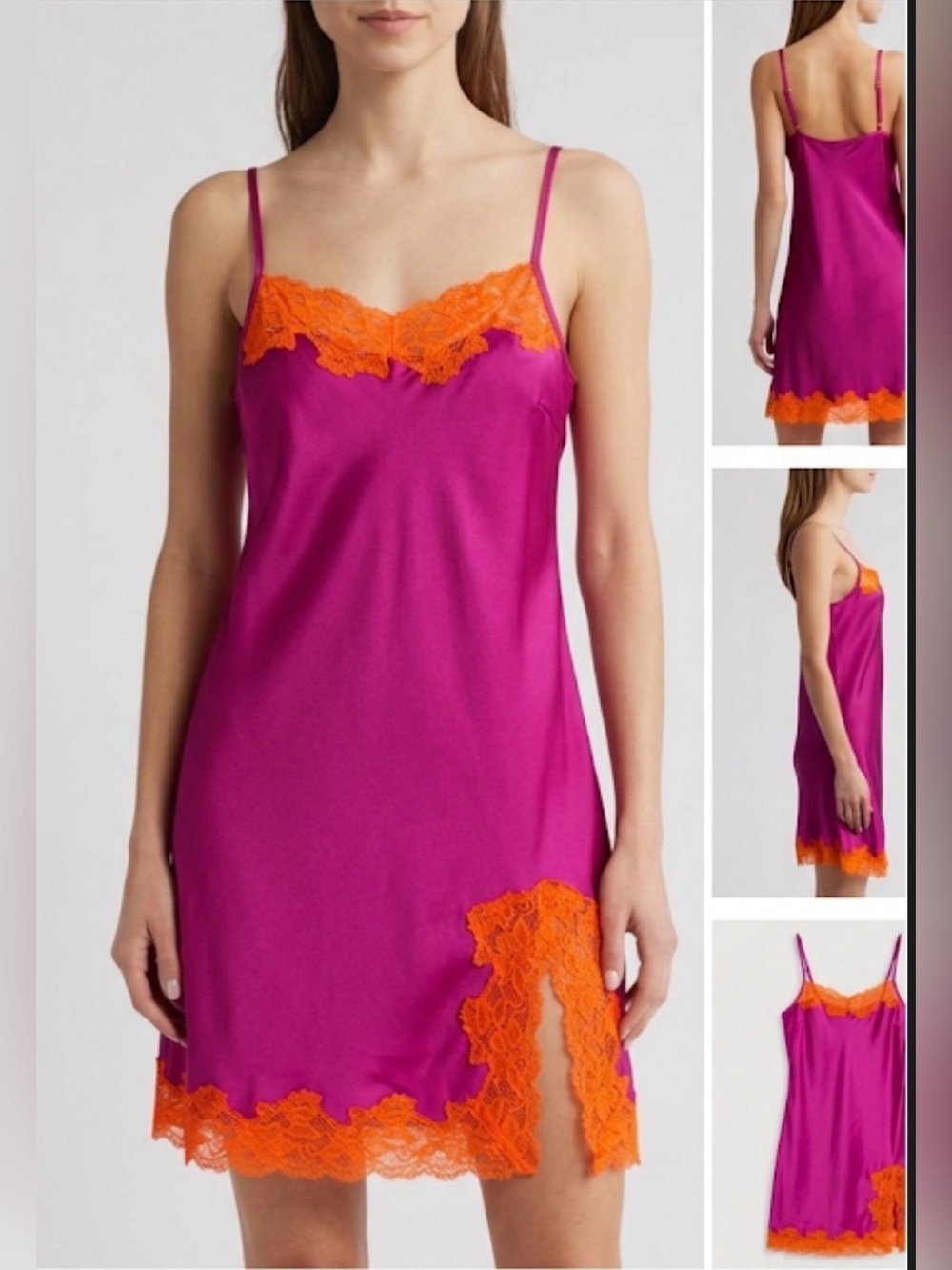 Open Edit Lace Inset Silky Camisole - Vibrant Purple & Neon Orange